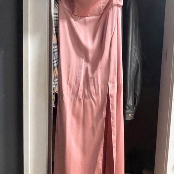 Rosette Off the Shoulder Stretch Satin Dress - Picture 4 of 4